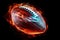 American football ball with a kinetic energy core, generating a pulsating glow, isolated on black background illustration