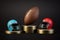 American football competitions. a podium on which is a rugby ball and red and blue helmets. 3D render
