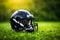 American football elegance minimalist helmet on artificial grass backdrop