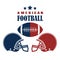 American football flat background with ball and helmet template