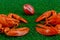 American football gsport game concept. Red lobsters with football ball