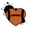 American football heart, rugby ball with paint splashes, vector icon