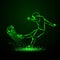 American football kicker hits the ball. Green neon sport background.