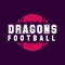 American football logo template-dragon football. Rugby badge graphics isolated on dark background. Sports label design