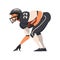 American Football Player with Ball, Male Athlete Character in Black Sports Uniform in Action Vector Illustration