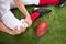 American football player with injury in leg