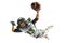 American football player in a jump, in flight. Professional athlete during the game, playing in action and movement