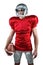 American football player in red jersey looking away