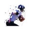 American football player running witn ball, low polygonal athlete, isolated vector illustration, side view