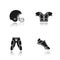 American football player`s uniform. Drop shadow black icons set