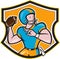 American Football Quarterback Throw Shield Cartoon