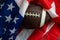 American football rugby ball on usa flag. Sports game