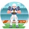 American football rugby player chatacter agressive sport stadium cartoon design vector illustration