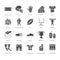 American football, rugby vector flat glyph icons. Sport game elements - ball, field, player, helmet, fan finger, snacks