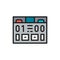 American football scoreboard, game equipment flat color line icon.