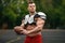 American football sportsman player, muscular man