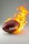 American football thrown at high speed creates blazing trail as flames follow its trajectory