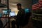 American hacker in military unifrorm on dark web, cyberwar concept.