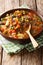 American hamburger soup with ground beef and mix of vegetables c