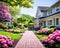 American Home front yard during spring season. Generative ai