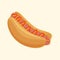 American hot dog vector cartoon illustration. Bright fast food with bun, sausage, ketchup, and mustard.