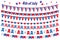American Independence Day, celebration in USA, set bunting, flags, garland. Collection of decorative elements for July
