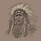 American indian leader. Old Man portrait. Digital Sketch Hand Drawing Vector.