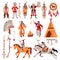 American Indians Decorative Icons Set