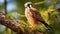 American Kestrel Sitting on Pine Tree Branch. generative ai