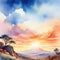 american landscape watercolor sky mountain cloud nature