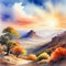 american landscape watercolor sky mountain cloud nature