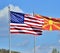American and Macedonian flags. Language learning, international business or travel concept.