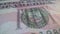 American money. 50 USA dollars bill in close up shot. Slow panorama on banknote. Green stamp Depature of the treasure in