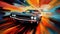 American muscle car with colorful streaks digital art
