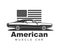 American muscle car vector. Supercar garage logo template. Old auto silhouette label