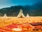 American native tent camp teepees