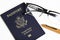 American Passport With Reading Glasses And Orange Fountain Pen