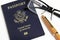 American Passport With Reading Glasses And Orange Fountain Pen