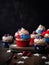 American patriotic cupcakes with cherries and stars on dark background. generated ai