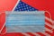 American patriotic small flag and medical surgical mask, background