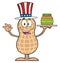 American Peanut Cartoon Character Holding A Jar Of Peanut Butter