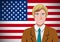 American people, ahead of the flag. Portrait of manager in flat design. Vector cartoon