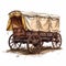 American Pioneers Wagon with Tent, Old Wooden Emigrant Carriage, Wild West Cart Flat