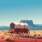 American Pioneers Wagon with Tent, Old Wooden Emigrant Carriage, Wild West Cart Flat