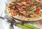 American pizza with tomatoes, pickles and minced meat