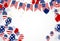 American President Day background of stars flying. Holiday confetti in US flag colors for President Day