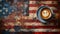 American Pride: Cup of Coffee on Flag Background