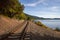 American railroad tracks by Pacific Ocean at Bellingham Bay Washington