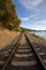 American railroad tracks by Pacific Ocean at Bellingham Bay Washington