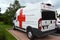 American Red Cross van on-site for blood donation drive.